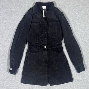 Black Long Sleeve Corduroy Romper, Perfect For Fall!